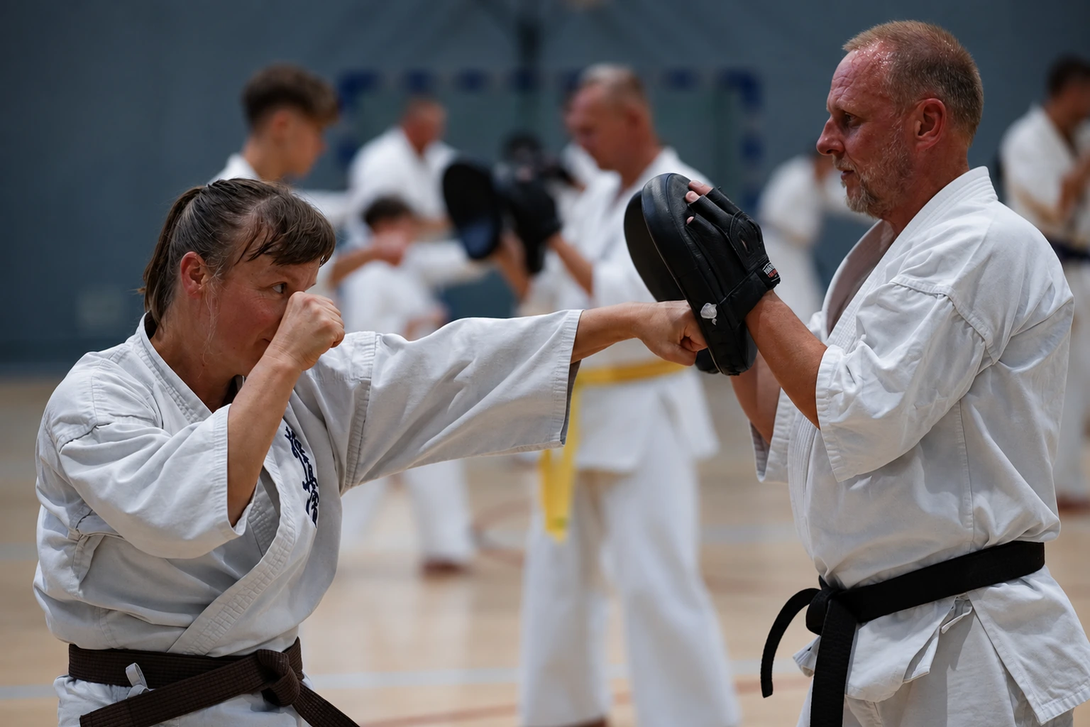 Trening uderzeń na tarczy w klubie Karate Kyokushin